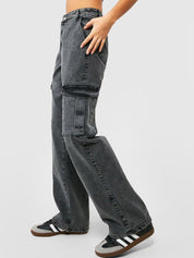 Kotty Women Grey Jean Straight Fit High Rise Stretchable Cargo Jeans