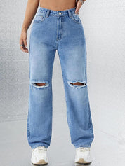 Kotty Women Straight Fit High-Rise Clean Look Light Fade Stretchable Jeans