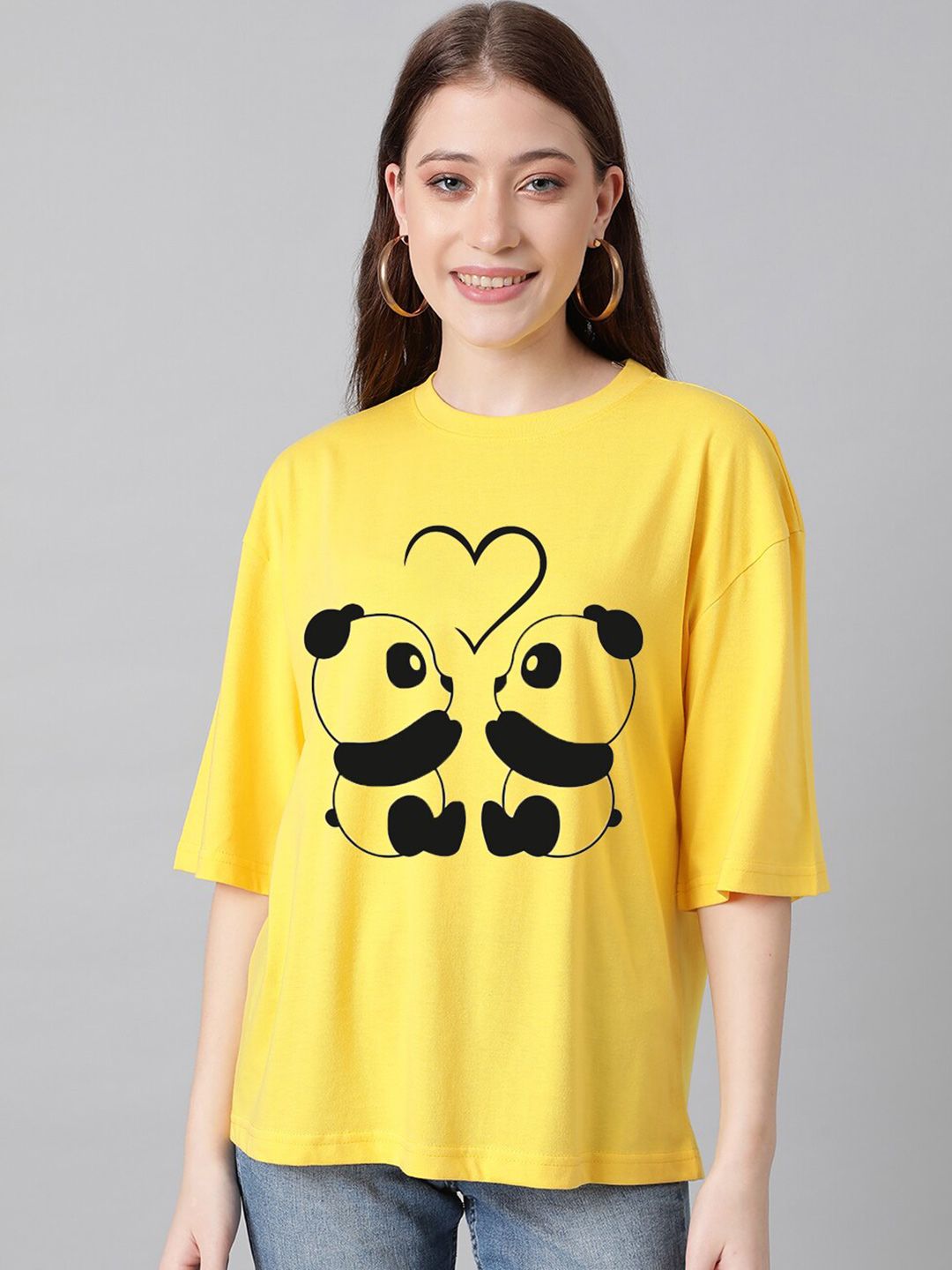KOTTY Basics Graphic Printed Drop Shoulder Sleeves Oversized T-shirt