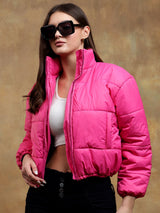 Kotty Women Mock Collar Solid Casual Insulator Puffer Jacket