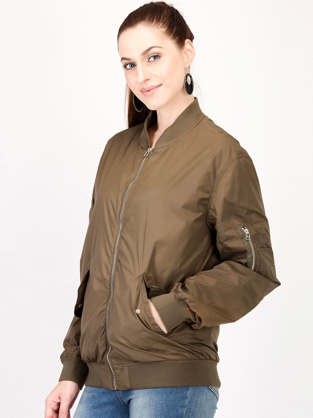 Kotty Women Brown Solid Insulator Bomber Jacket