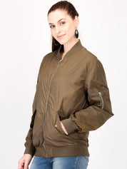 Kotty Women Brown Solid Insulator Bomber Jacket