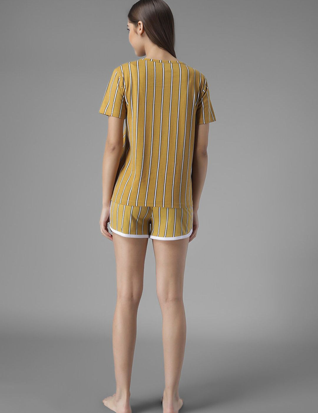 Kotty Women Yellow & White Striped Night Suit