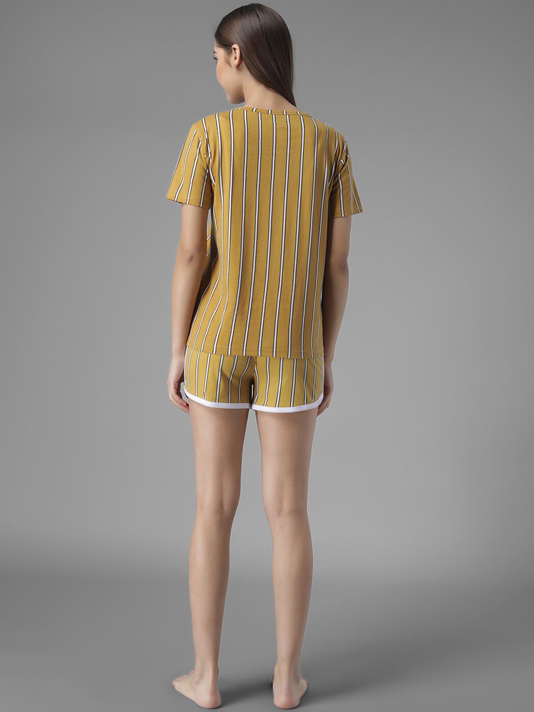 Kotty Women Yellow & White Striped Night Suit