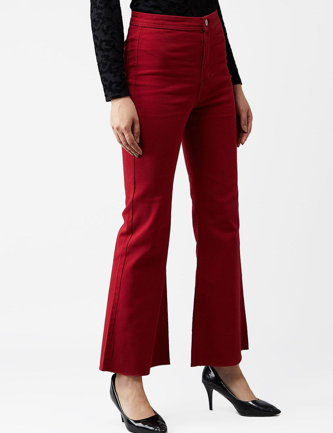 Kotty Women Maroon Flared High-Rise Clean Look Jeans
