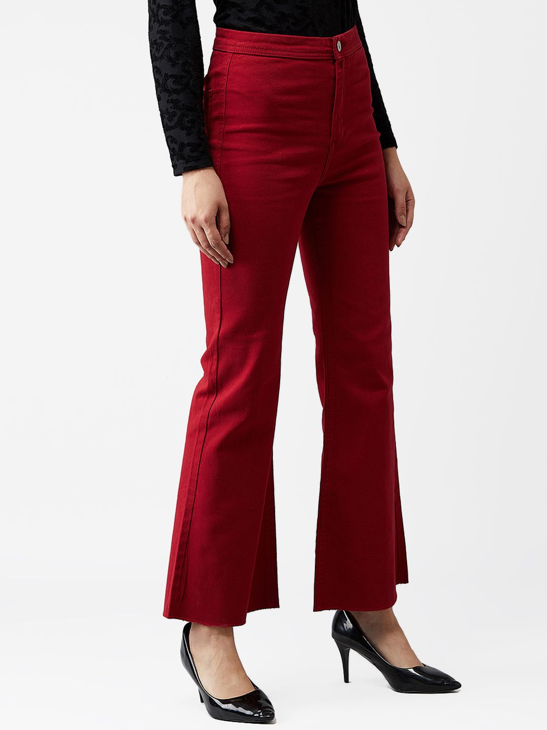 Kotty Women Maroon Flared High-Rise Clean Look Jeans