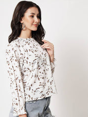 Kotty Women Floral Printed Ruffled Round Neck Top