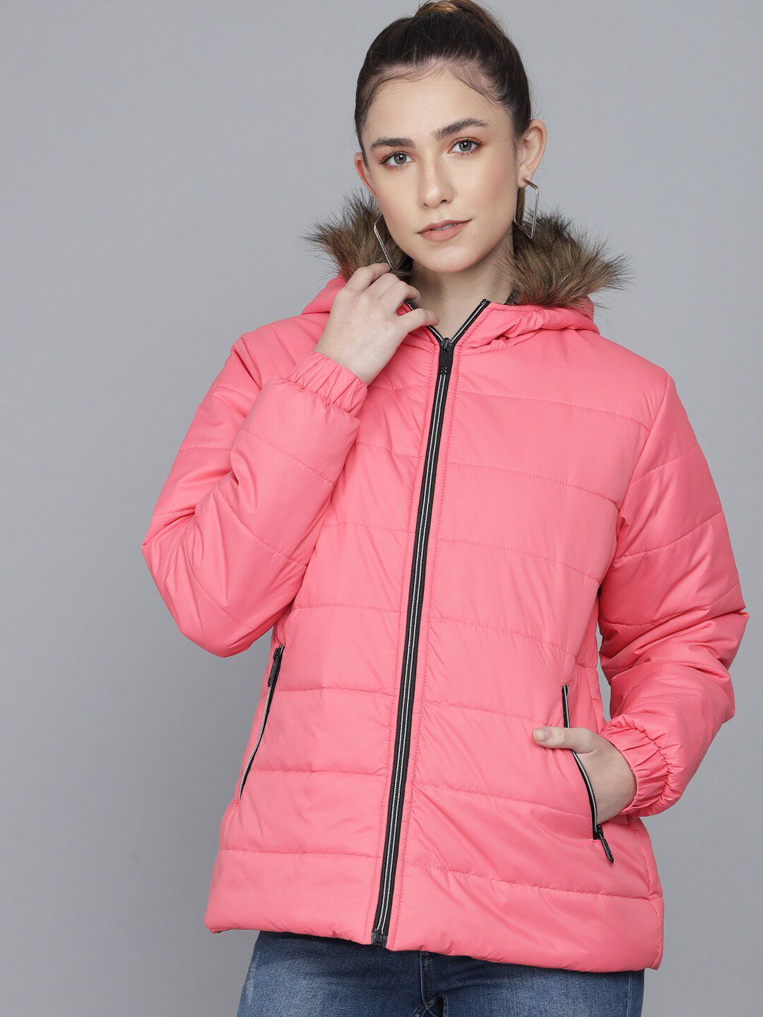 Kotty Women Pink Hooded Puffer Jacket