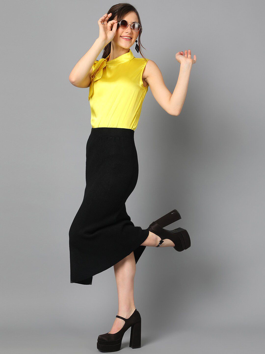 Kotty Tie-Up Neck Regular Satin Top