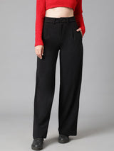 KOTTY BIZwear Women Relaxed Straight Leg High-Rise Easy Wash Straight Fit Parallel Trousers
