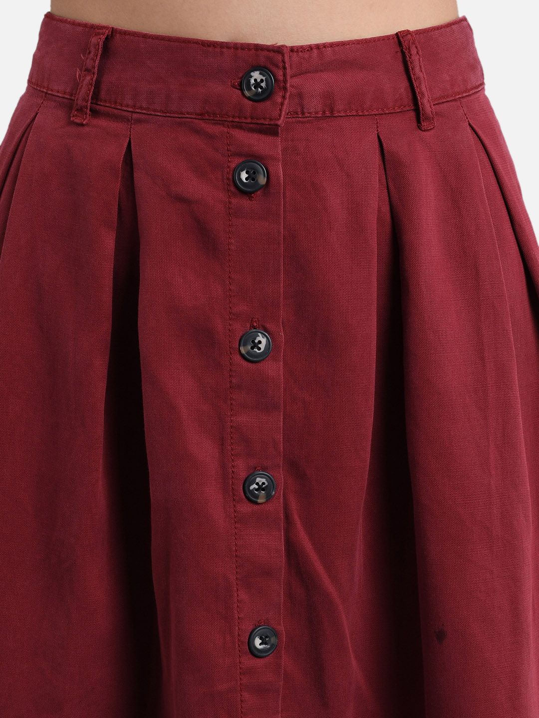 Kotty Women Maroon Solid Denim A-Line Mini Skirt