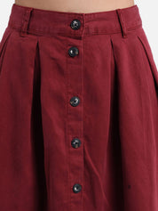 Kotty Women Maroon Solid Denim A-Line Mini Skirt