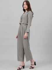 Kotty Grey Lapel Collar Crop Blazer With Trousers