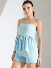 Kotty Blue Shoulder Straps Top With Shorts