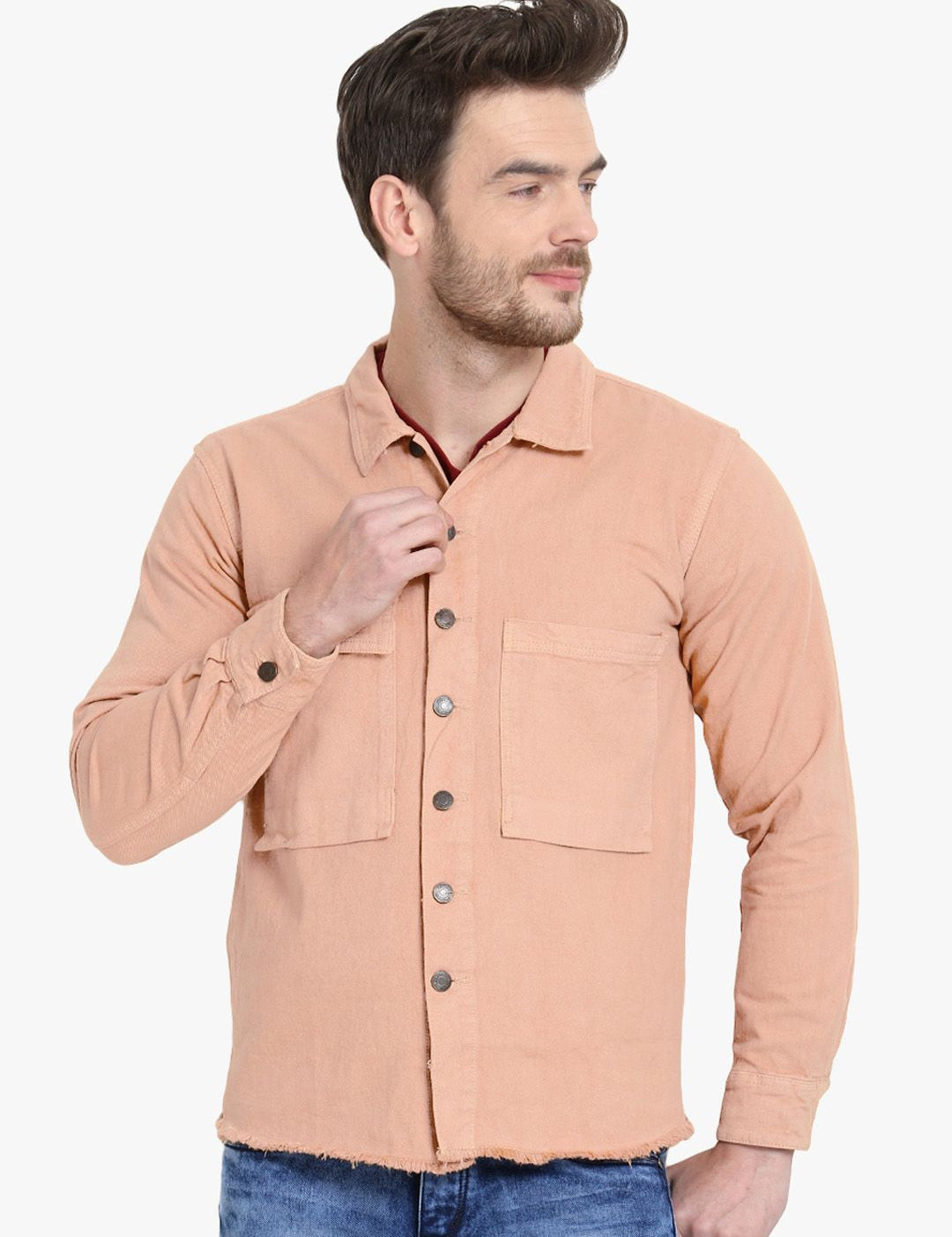 Kotty Men Peach-Coloured Solid Tailored Jacket