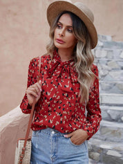 Kotty Red Abstract Printed Tie-Up Neck Regular Top