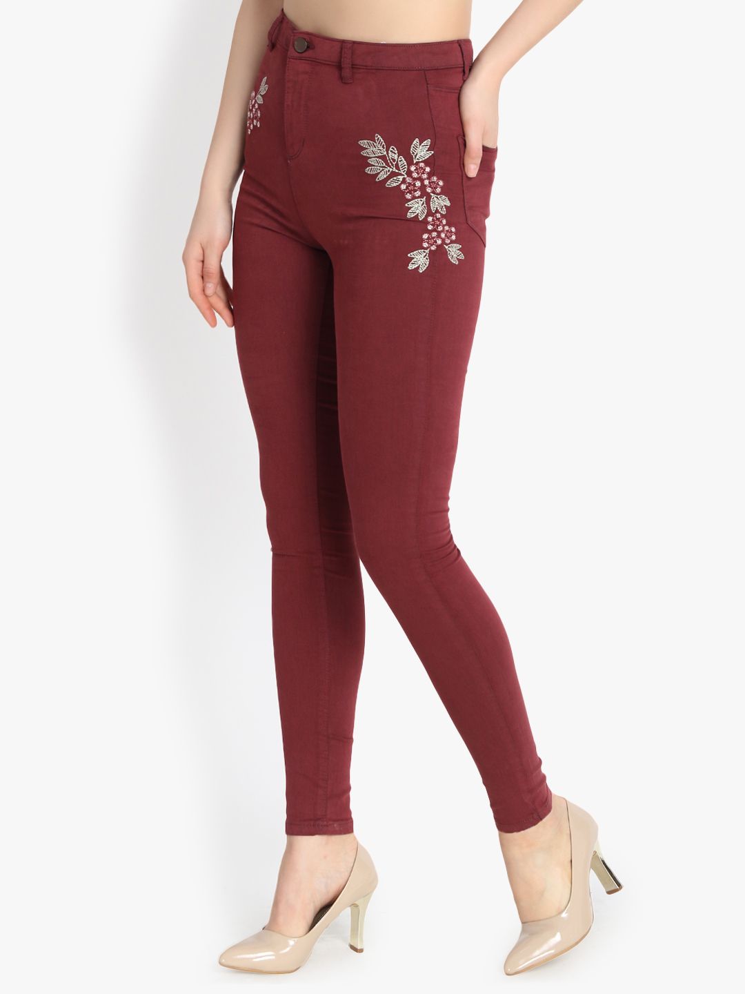 Kotty Women Maroon Skinny Fit High-Rise Clean Look Stretchable Jeans