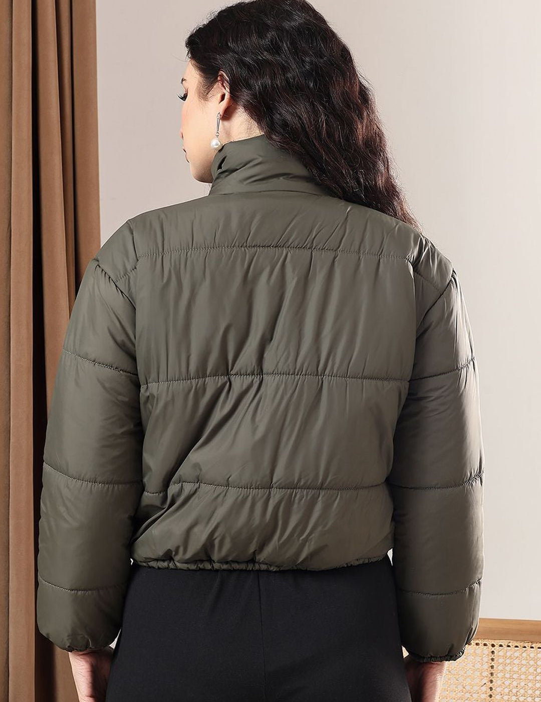 Kotty Women Mock Collar Solid Casual Puffer Insulator Jacket