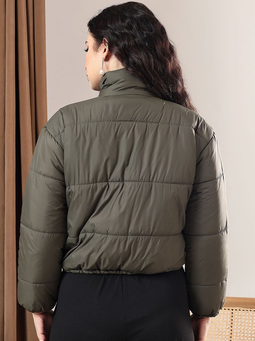 Kotty Women Mock Collar Solid Casual Puffer Insulator Jacket