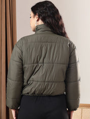 Kotty Women Mock Collar Solid Casual Puffer Insulator Jacket