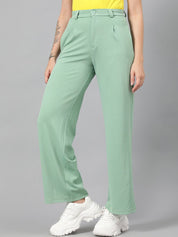 Kotty Women Green Relaxed Straight Leg Fit High-Rise Easy Wash Parallel Trousers