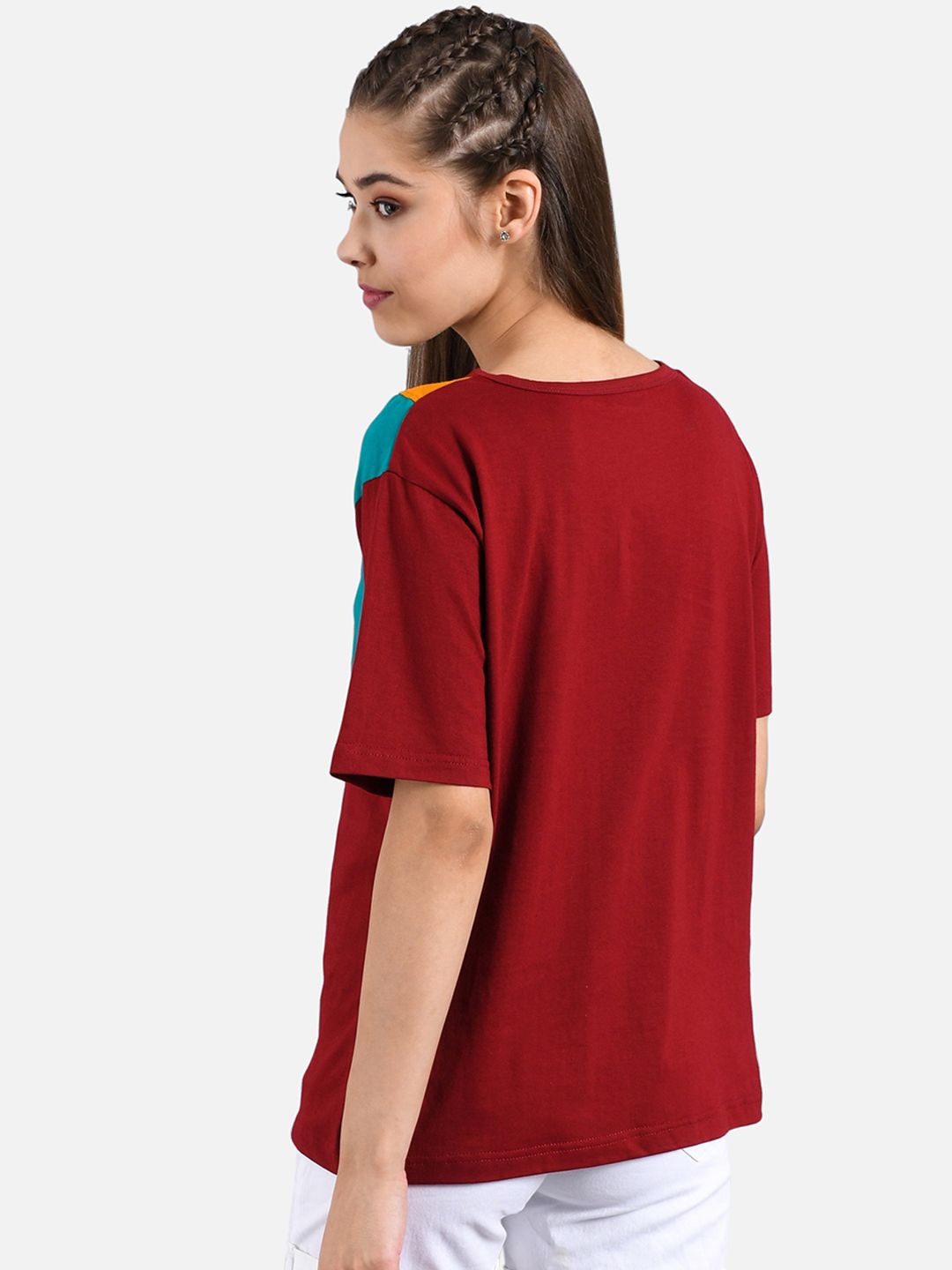 Kotty Women Multicoloured Colourblocked V-Neck T-shirt