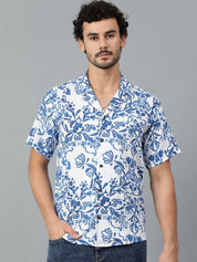 Kotty Men Cuban Collar Floral Printed Casual Shirt