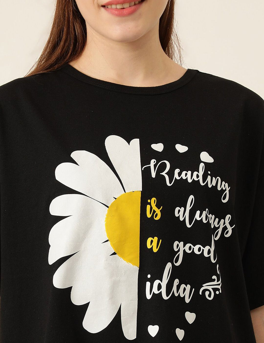 KOTTY Basics Graphic Printed Drop Shoulder Sleeves Oversized T-shirt