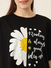 KOTTY Basics Graphic Printed Drop Shoulder Sleeves Oversized T-shirt