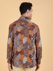 Kotty Men Relaxed Spread Collar Graphic Printed Cotton Casual Shirt