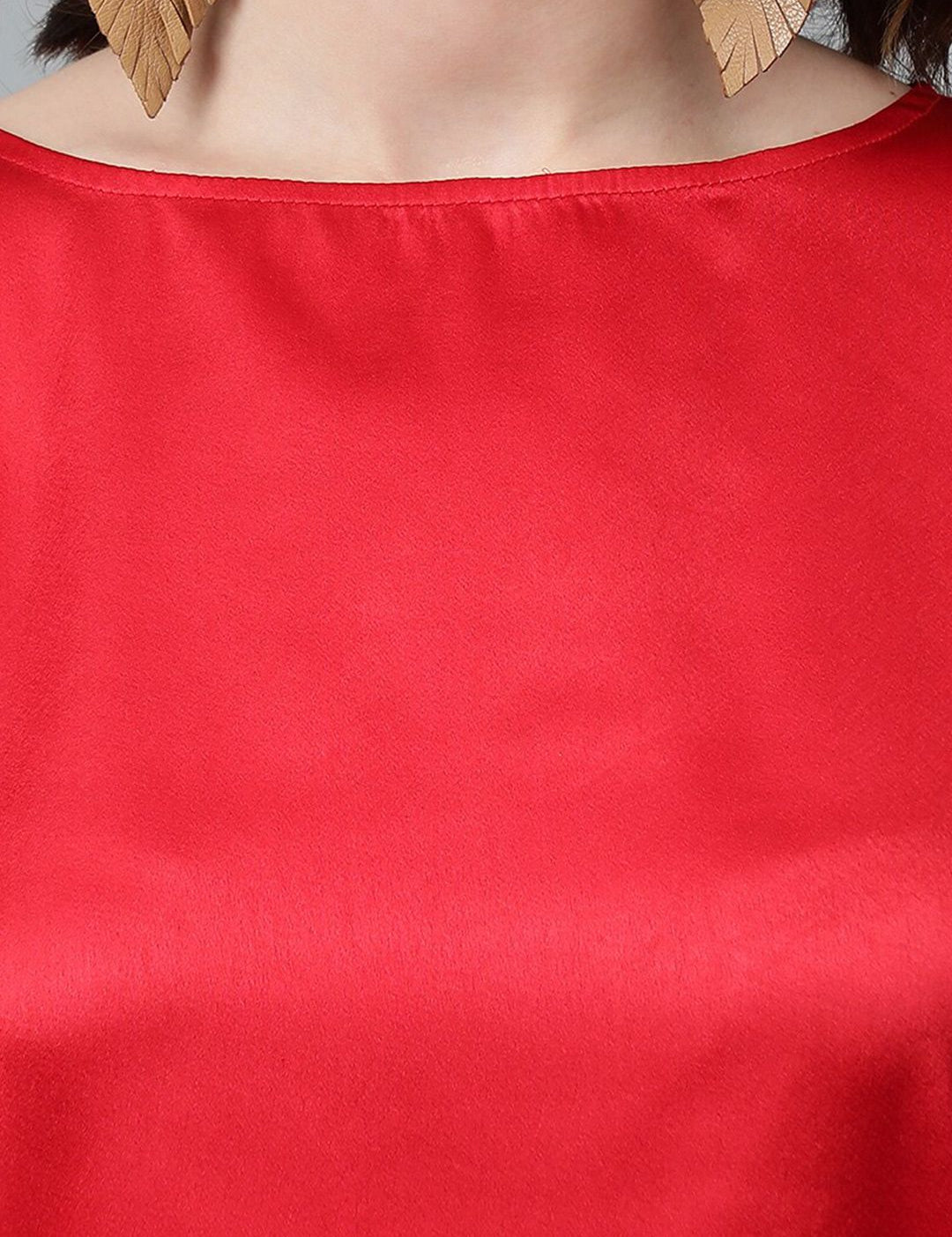 Kotty Red Cuffed Sleeves Satin Top