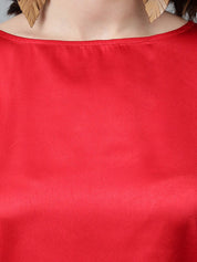 Kotty Red Cuffed Sleeves Satin Top