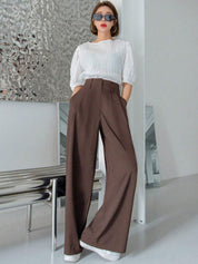 Kotty Women Brown Relaxed Straight Leg Straight Fit High-Rise Parallel Trousers