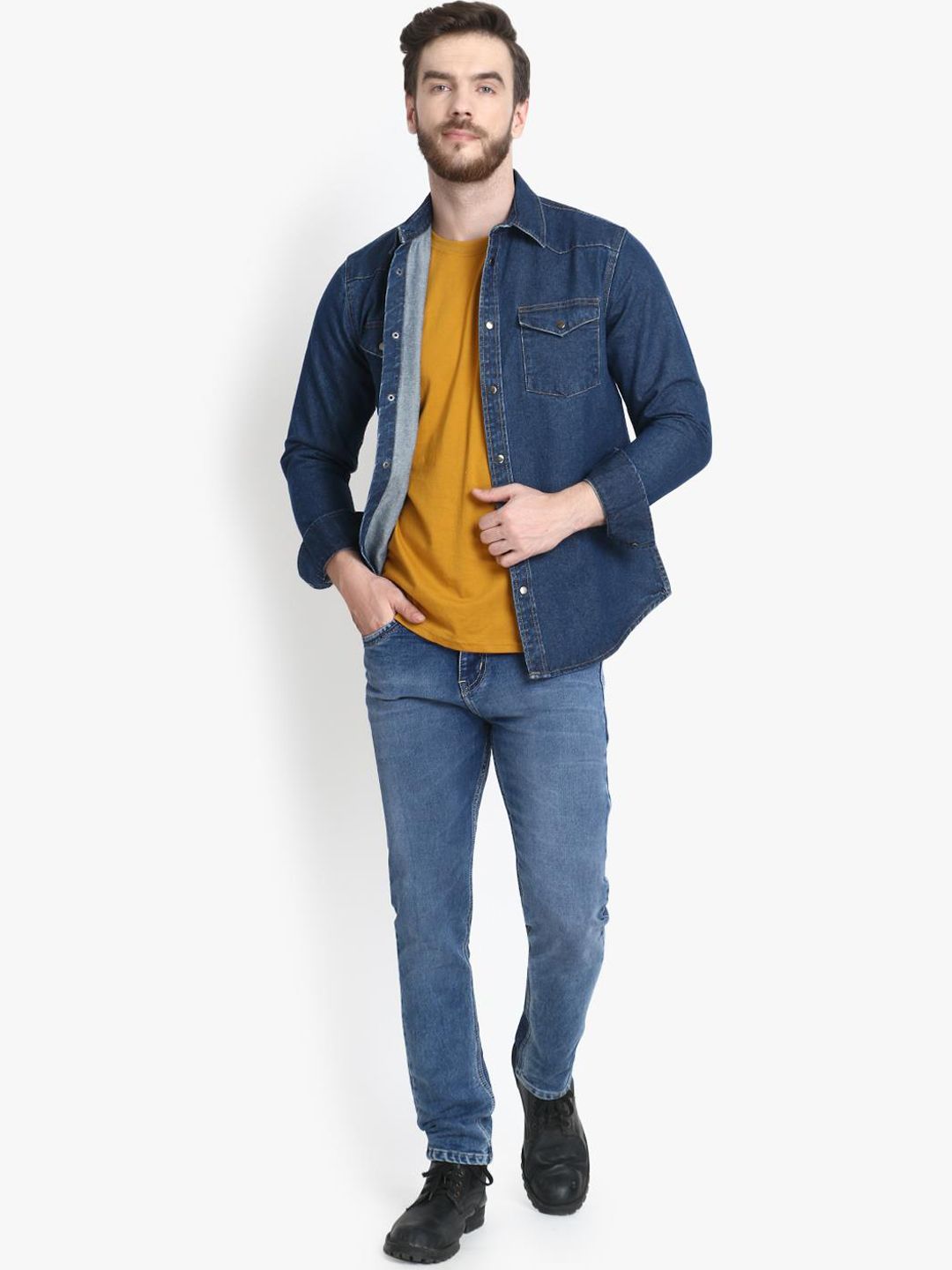 Kotty Men Blue Regular Fit Solid Casual Shirt