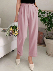 Kotty Women Relaxed Straight Leg Fit High-Rise Easy Wash Pleated Trousers