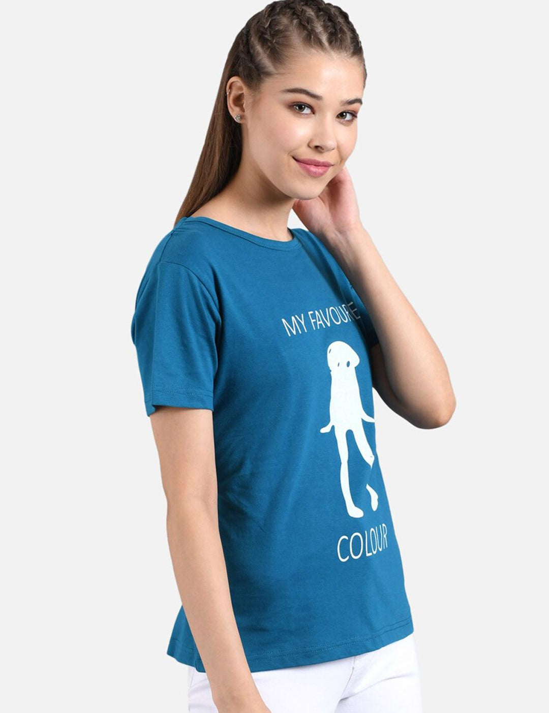 Kotty Women Blue Printed Round Neck T-shirt