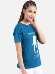 Kotty Women Blue Printed Round Neck T-shirt