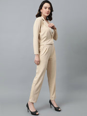 KOTTY BIZwear Beige Notched Lapel Collar Blazer & Mid Rise Trouser