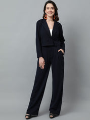 KOTTY BIZwear Navy Blue Notched Lapel Collar Blazer & Mid Rise Trouser