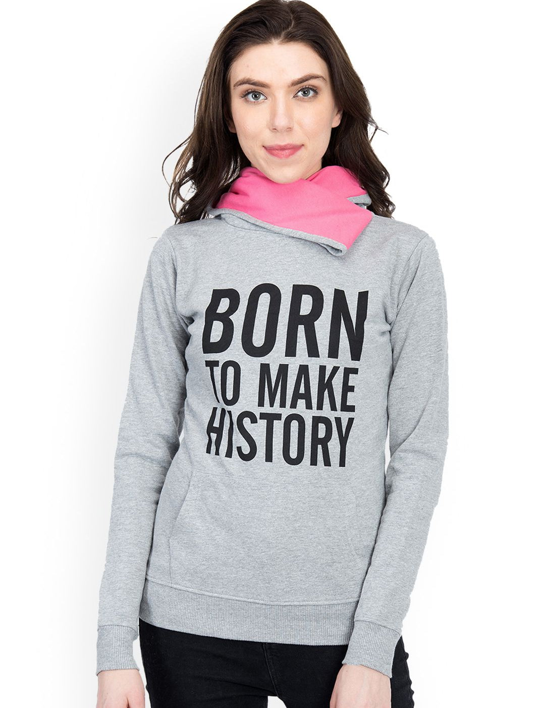 Kotty Women Grey Melange Printed Sweatshirt