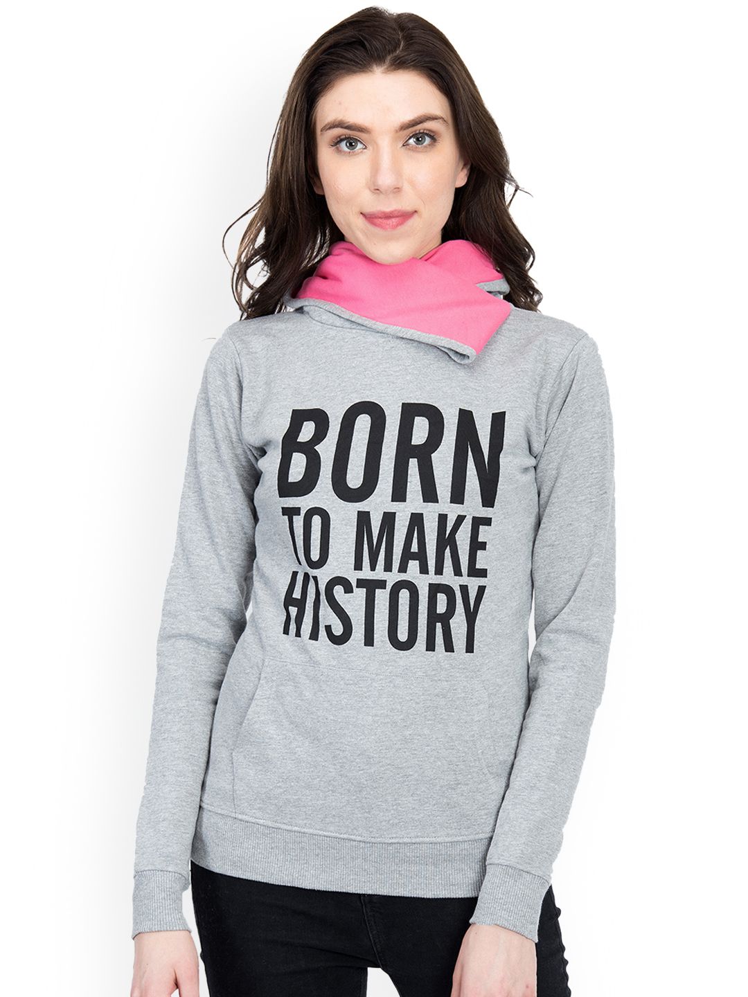 Kotty Women Grey Melange Printed Sweatshirt