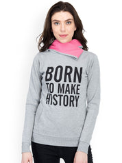 Kotty Women Grey Melange Printed Sweatshirt