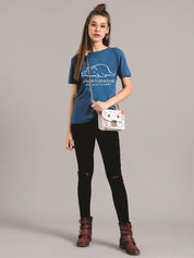 Kotty Women Blue Printed Round Neck T-shirt