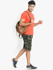 Kotty Men Green Camouflage Printed Regular Fit Cargo Shorts