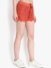 Kotty Women Rust Orange Self Design Regular Fit Hot Pants