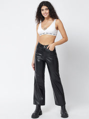Kotty Women Black Relaxed Straight Fit Parallel Trousers
