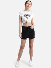 Kotty Women Black Solid Denim Straight Mini Skirt