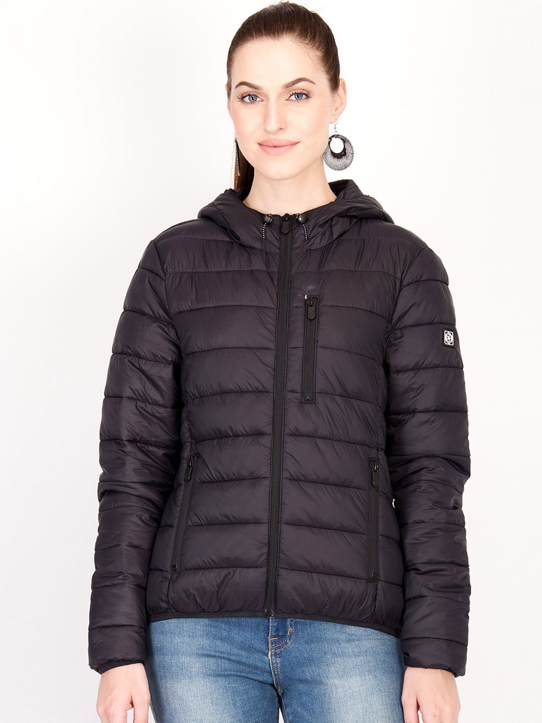 Kotty Women Black Solid Insulator Hooded Puffer Jacket
