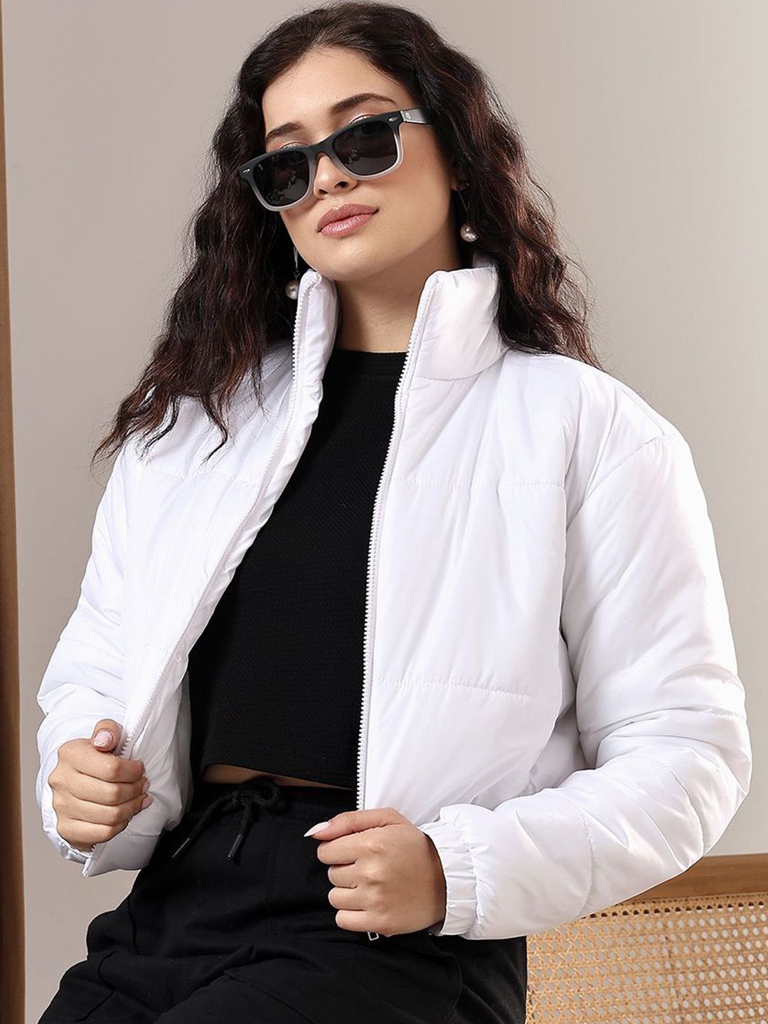 Kotty Women Mock Collar Solid Casual Puffer Insulator Jacket