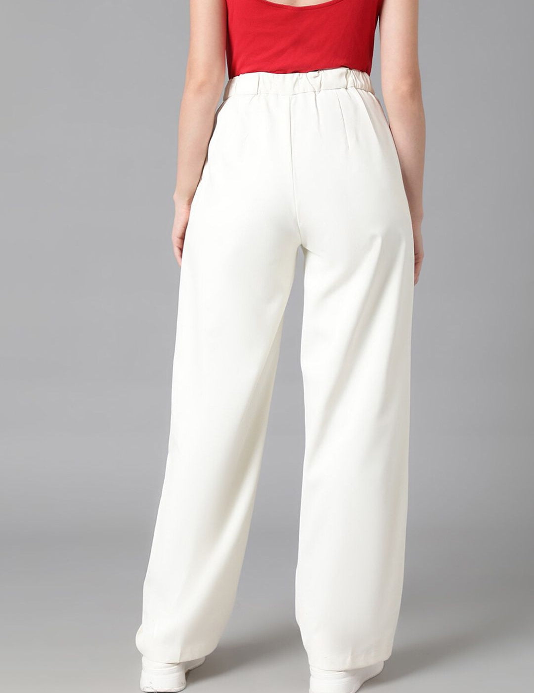 Kotty Women White Relaxed Straight Leg High-Rise Easy Wash Pleated Parallel Trousers